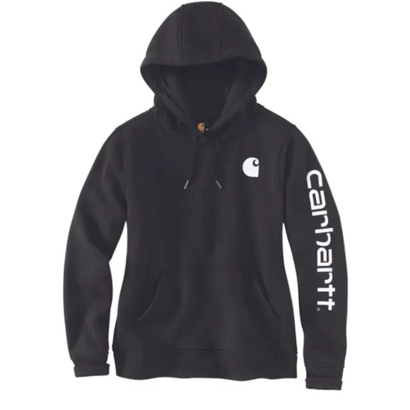 Carhartt Tops - Carhartt Black Women's Relaxed Fit Logo Sleeve Graphic Hoodie Size (8-10) EUC
